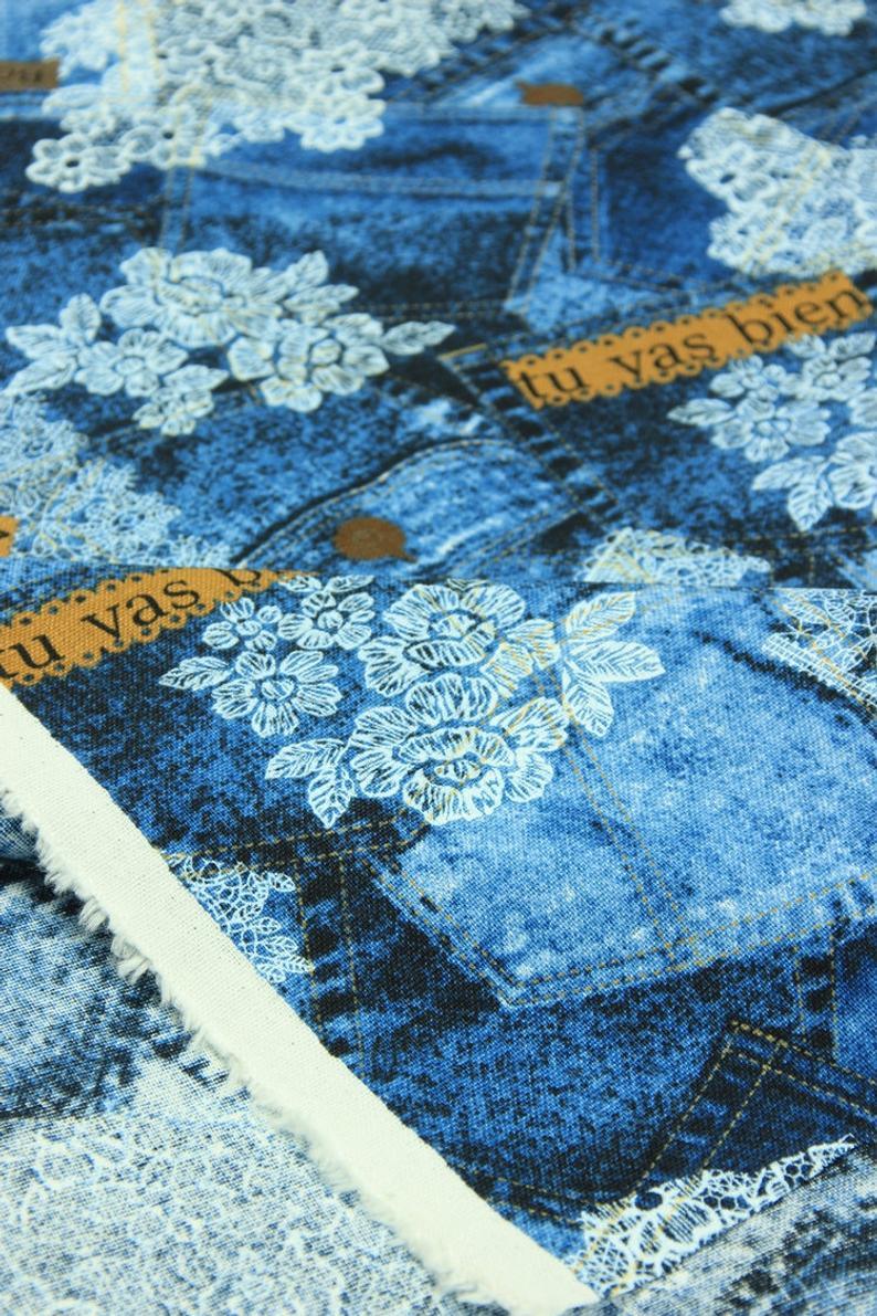 Jeans and Lace! 1 Meter Heavy Thick Cotton Fabric, Fabric by Yard, Yardage Cotton Fabrics for Style Clothes, Shirt Bags - fabrics-top
