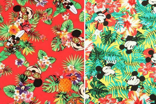 Mickey in Hawaii All Red! 1 Meter Medium Thickness  Cotton Fabric, Fabric by Yard, Yardage Cotton Fabrics for  Style Garments, Bags