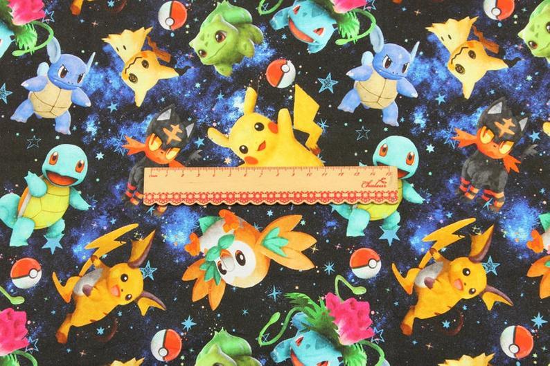 Pikachu Pocket Monster Series 3 Black! 1 Yard Medium Thickness Plain Cotton Fabric, Fabric by Yard, Yardage Cotton Fabrics Style Japanese - fabrics-top