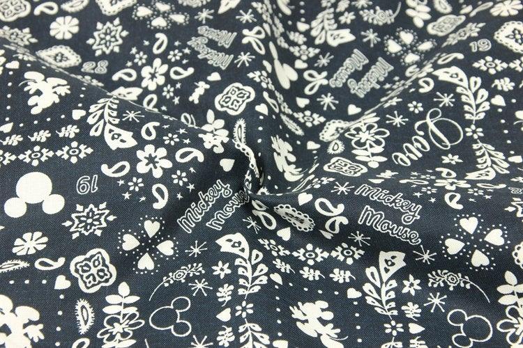 Folkloric Mickey Small Paisley navy! 1 Meter Medium Cotton Fabric, Fabric by Yard, Yardage Cotton Fabrics for Style Garments, Bags - fabrics-top