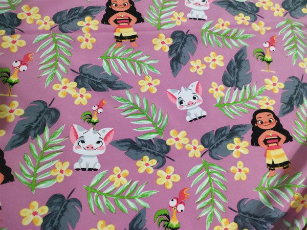 Moana and the Little Pig pink! 1 Yard Quality Medium Thickness Plain Poly Fabric, Fabric by Yard, Yardage Fabrics