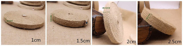 Retro 10 Yards of High Quality Flat Jute herringbone Color Ribbon, Knitted Ribbon, Jute-Cotton Ribbon, Width 1~5cm, 13 Patterns, Jute Belt - fabrics-top