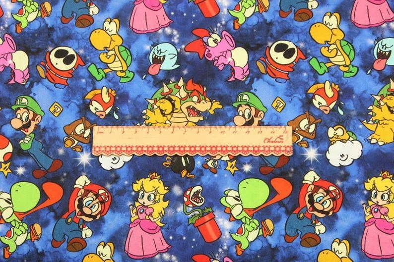 Super Mario and Friends 4 Colors! 1 Meter Top Quality Medium Thickness Plain Cotton Fabric, Fabric by Yard, Yardage Cotton 202010 - fabrics-top