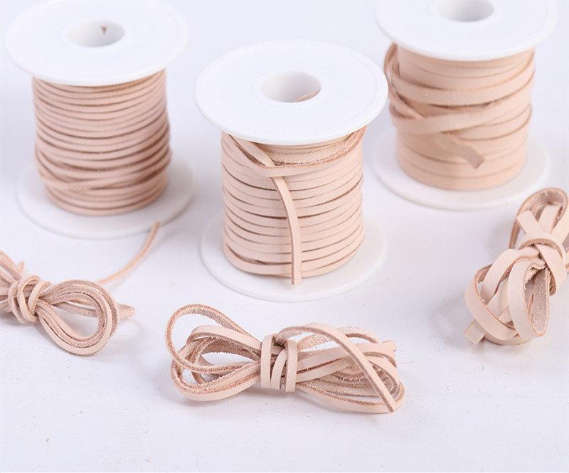 2 meters Flat Genuine Leather Cord, Leather Rope, Leather Lacing, Natural Veg-tanned Color Width 2mm 3mm 5mm - fabrics-top