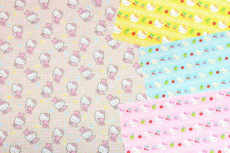 Hello Kitty Collection Stripes! 1 Meter Printed Plain Cotton Fabric, Fabric by Yard, Yardage  Bag Fabrics, Children Fabrics, Kids, Japanese