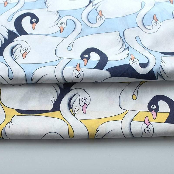 Swans! 1 Meter Fine Cotton Fabric, Fabric by Yard, Yardage Cotton Fabrics for Style Dress Clothes Skirt