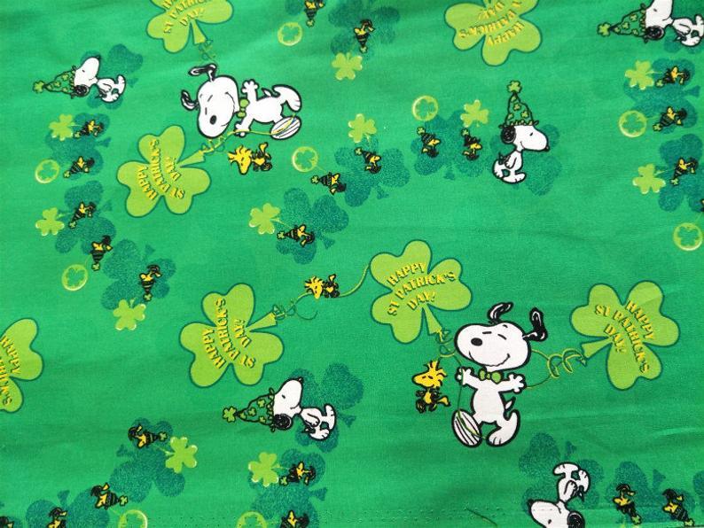 Lucky Snoopy with Shamrock Happy St Patrick's Day! 1 Meter Cotton Fabric, Fabric by Yard, Yardage Cotton Fabrics for  Style Garments, Bags - fabrics-top