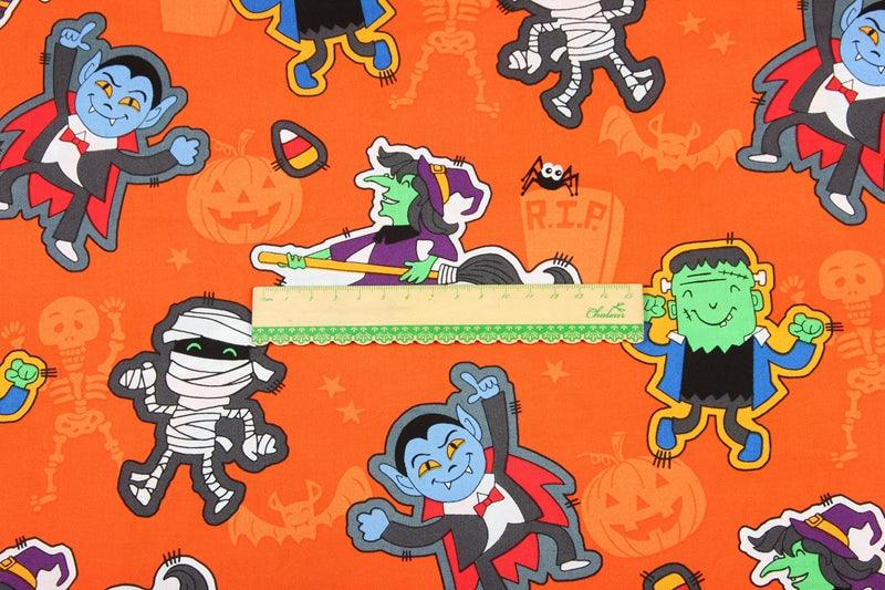 Zombie orange! 1 Meter Printed Cotton Fabric, Fabric by Yard, Yardage Fabrics, Children  Kids Halloween - fabrics-top