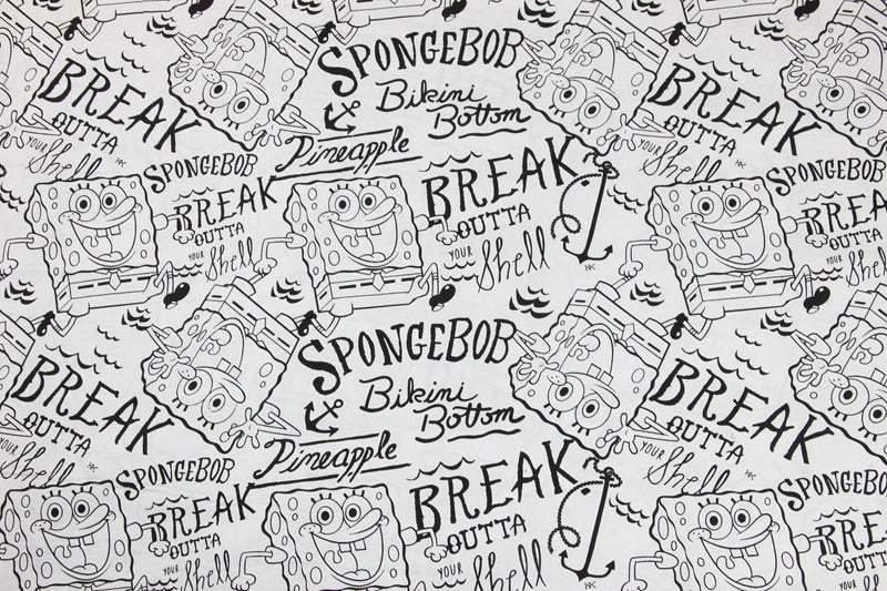 Sponge Bob Black and White! 1 Meter Medium Thickness  Cotton Fabric, Fabric by Yard, Yardage Cotton Fabrics for  Style Garments, Bags