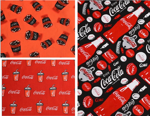 Coke 3 prints red! 1 yard Printed Cotton Fabric, Fabric by Yard, Yardage Fabrics, Children Kids - fabrics-top