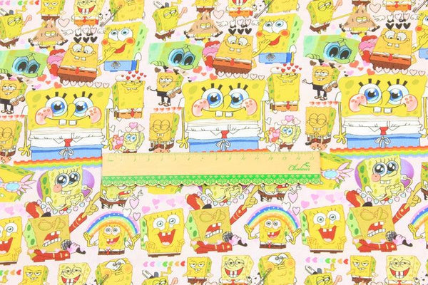 SpongeBob SquarePants rainbow! 1 Meter Plain cotton fabric, Printed fabric, clothing fabric, pure cotton, cartoon animation, Bob 2103 - fabrics-top