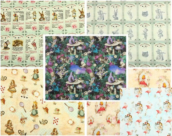 Alice's Adventures in Wonderland 5 Prints! 1 Meter Medium Top Quality Printed Cotton Fabric, by Yard, Yardage Cotton  Fabrics Alice Poker