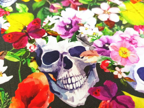 Skull and Flowers! 1 Meter Medium Thickness  Cotton Fabric, Fabric by Yard, Yardage Cotton Fabrics for  Style Garments, Bags - fabrics-top