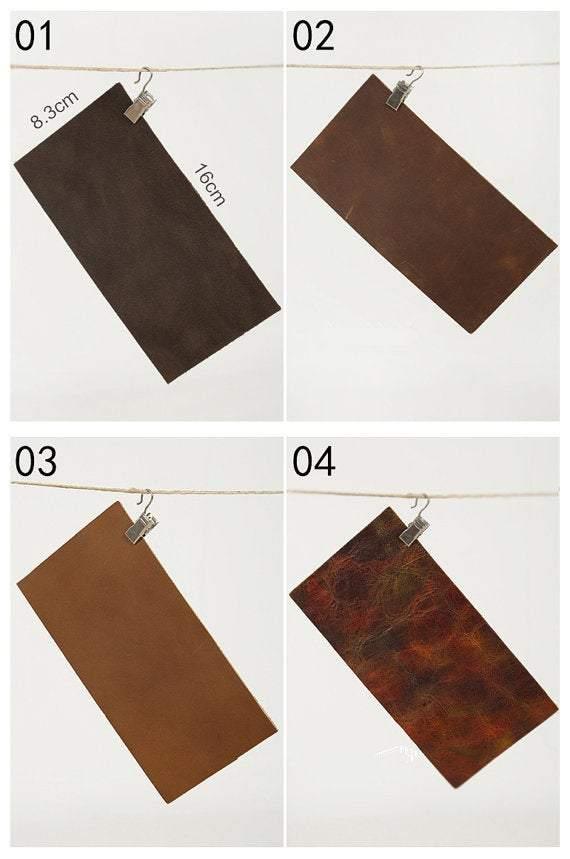 2 pcs of  Brown Genuine Cattle Leather Patch,Scrap Leather, 8.3cm*16cm, 7 inch, Multi colors available, Great For handmade wallet or purse - fabrics-top
