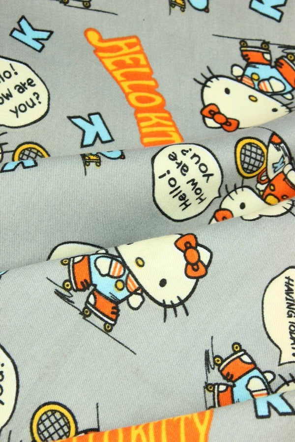 Hello Kitty Roller Skating gray! 1 Meter Printed Polyester Twill Fabric, Fabric by Yard, Yardage Fabrics, Children Fabrics, Kids, Japanese - fabrics-top