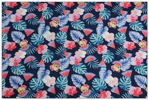 Hawaii Floral and Teddy Bear! 1 Meter Medium Weight Plain Cotton Fabric, Fabric by Yard, Yardage Cotton Fabrics for  Style Garments, Bags