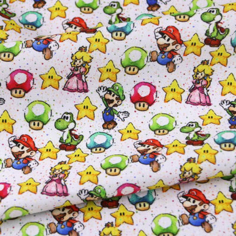 Super Mario and Friends Series 3 Colors! 1 Meter Top Quality Medium Thickness Plain Cotton Fabric, Fabric by Yard, Yardage Cotton 202011 - fabrics-top