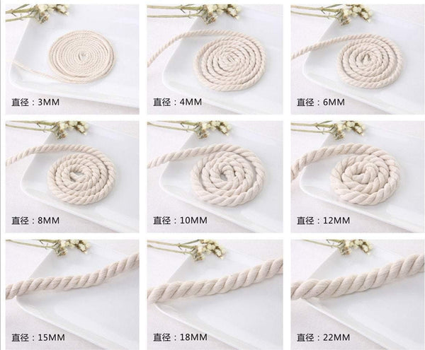 Cotton Rope, 10 / 5 Meters  3-Ply Cotton Rope, Cotton Cord, 4mm~22mm dimensions, Cotton Bag Strap, Draw String, Thick Cotton Rope - fabrics-top