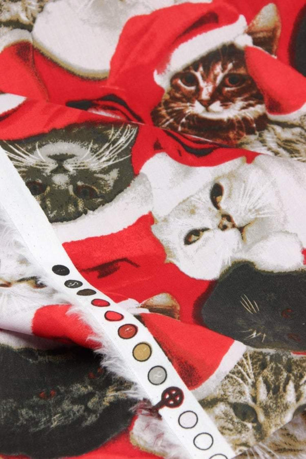 Cats Christmas Red! 1 Meter Medium Thickness Plain Cotton Fabric, Fabric by Yard, Yardage Cotton Fabrics for  Style Garments, Bags - fabrics-top