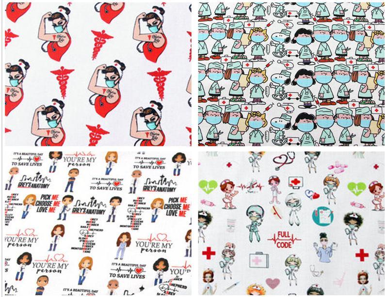 Nurse and Medical Theme 4 Prints ! 1 Meter Medium Weight Plain Cotton Fabric, Fabric by Yard, Yardage Cotton Fabrics Style Medical Mask Cap