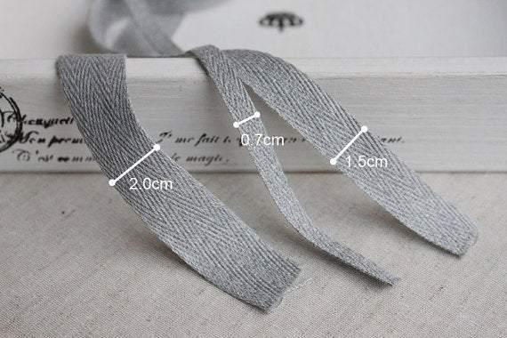 6 Yards of Silver Grey Herringbone Ribbon, 100% Natural Cotton, 6 Yards, 3 width available, Zakka Style - fabrics-top