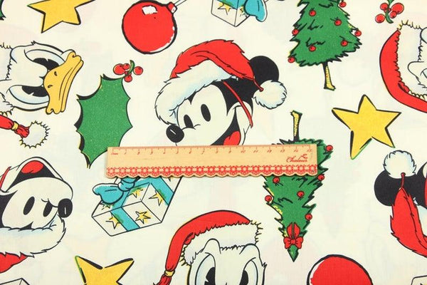 Mickey with Christmas hat! 1 Meter Medium Thickness Fine Cotton Fabric, Fabric by Yard, Yardage Cotton Fabrics for  Style Garments, Bags - fabrics-top