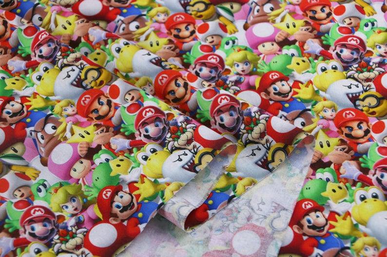 Super Mario and Friends! 1 Meter Top Quality Medium Thickness Plain Cotton Fabric, Fabric by Yard, Yardage Cotton Fabrics for  Style Garment - fabrics-top