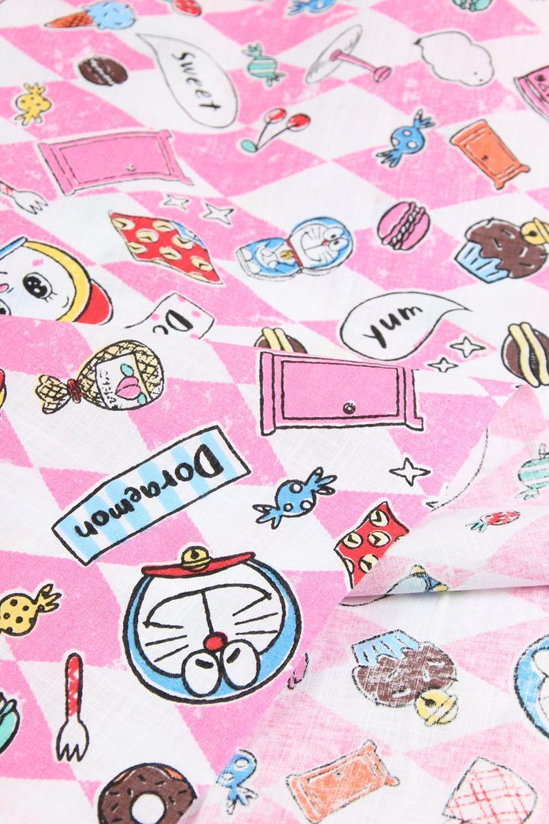 Doraemon Pink! 1 Yard Quality Cotton Plain Fabric, Fabric by Yard, Yardage Cotton Canvas Fabrics for Clothes Bags,  Cool Cats Japanese - fabrics-top