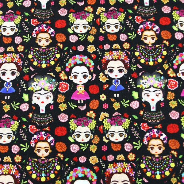 Frida Kahlo Cartoon! Quality Printed Cotton Fabrics by Yard, Fabric Yardage Frida Mexican Artist Fabrics