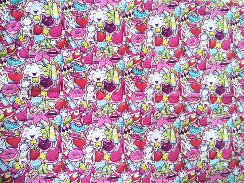 Sweet Pink Life! 1 Meter Printed Cotton Fabric, Fabric by Yard, Yardage Cotton Bag Fabrics, Children Fabrics,  Japanese