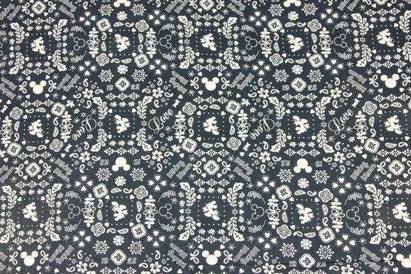 Folkloric Mickey Small Paisley navy! 1 Meter Medium Cotton Fabric, Fabric by Yard, Yardage Cotton Fabrics for Style Garments, Bags