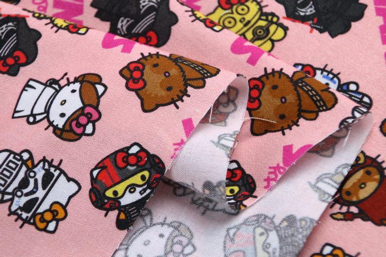 Hello Kitty x Star Wars! 1 Meter Printed Cotton Fabric, Fabric by Yard, Yardage Cotton Bag Fabrics, Children Fabrics, Kids, Japanese - fabrics-top