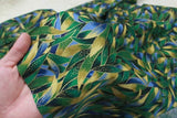 Green Leaves! 1 Meter Quality Printed Cotton, Bronzed Fabrics by Yard, Fabric Yardage Floral Fabrics Green Gold Style - fabrics-top