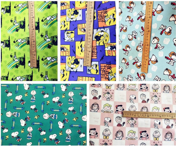 Snoopy Charlie Brown and Friends Comics 5 Colors! 1 Yard Stiff Polyester Toile Fabric by Yard, Yardage Polyester Canvas Fabrics for Bags