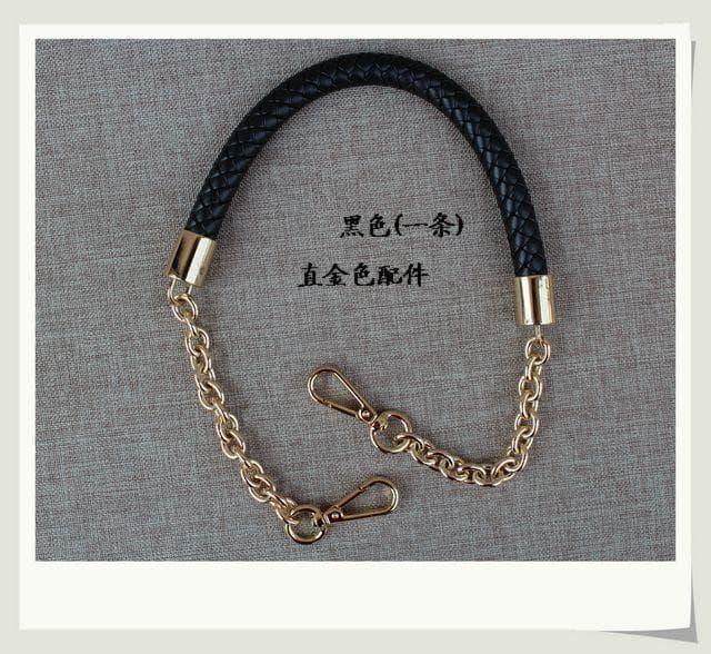 A Braided PU Leather Bag handle With GoldenSilver Chain, flexible edition, total length 60 cm, Golden Clip Hardwares, 6 Colors available - fabrics-top