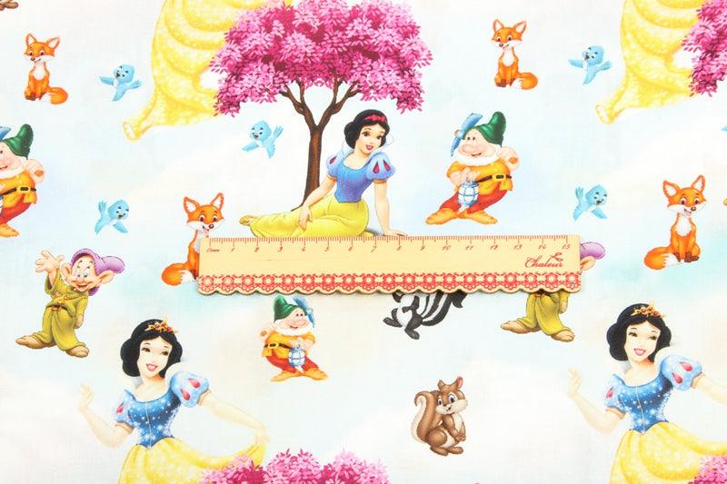 The Seven Dwarfs! 1 Meter Quality Printed Cotton Fabric, Fabric by Yard, Yardage Cotton Bag Fabrics Snow White - fabrics-top