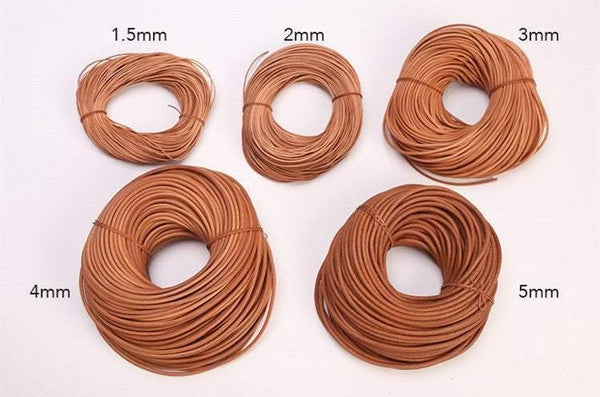 2 meters Round Genuine Leather Cord, Leather Rope, Leather Lacing, Natural Veg-tanned Color Diameter 1.5mm 2mm 3mm 4mm 5mm - fabrics-top