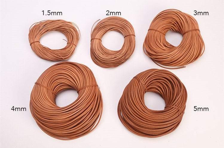 2 meters Round Genuine Leather Cord, Leather Rope, Leather Lacing, Natural Veg-tanned Color Diameter 1.5mm 2mm 3mm 4mm 5mm - fabrics-top