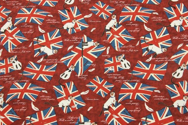 Union Jack and Cats! 1 Meter Quality Printed Cotton,  Fabrics by Yard, Fabric Yardage Floral Fabrics Cats Fabric