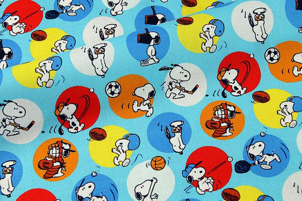 Snoopy Ball Games blue! 1 Meter Printed Cotton Fabric, Fabric by Yard, Yardage Fabrics, Children  Kids