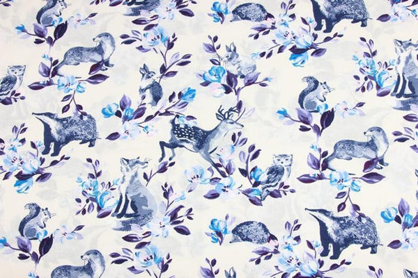 Forest Animals blue! 1 Meter Light-Weight Thickness Plain Cotton Fabric, Fabric by Yard, Yardage Cotton Fabrics for  Style Garments, Bags