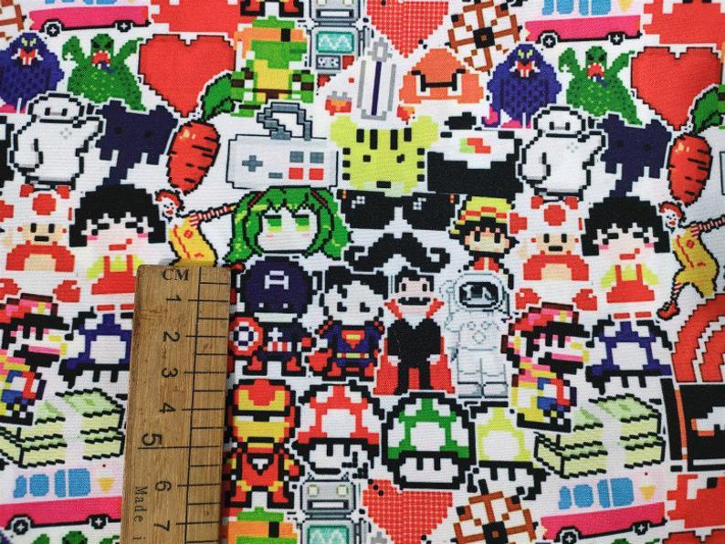 Retro Super Mario Pixels 2 Colors! 1 Meter Light Weight Plain Blends Fabric, Fabric by Yard, Yardage Cotton Fabrics for  Style - fabrics-top