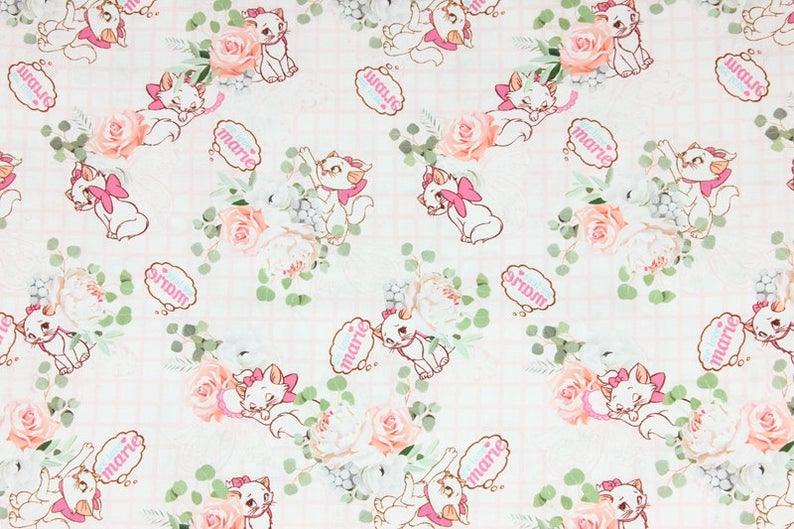 Cat Mary Floral! 1 Meter Printed Cotton Fabric, Fabric by Yard, Yardage Fabrics, Children  Kids