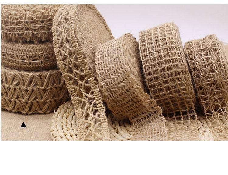 Retro 10 Yards of High Quality Narrow Flat Jute Lace Trim, Knitted Hemp Ribbon, Jute-Cotton Ribbon, Width 0.5~4cm, 23 Patterns, Lace Belt - fabrics-top