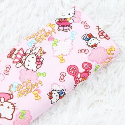 Hello Kitty with Bycycle pink! 1 Meter Printed Cotton Fabric, Fabric by Yard, Yardage Cotton Bag Fabrics, Children Fabrics, Kids, 2106 - fabrics-top