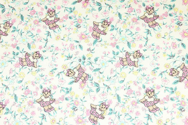 Teddy Bear Floral! 1 Meter Printed Cotton Fabric, Fabric by Yard, Yardage Fabrics, Children  Kids