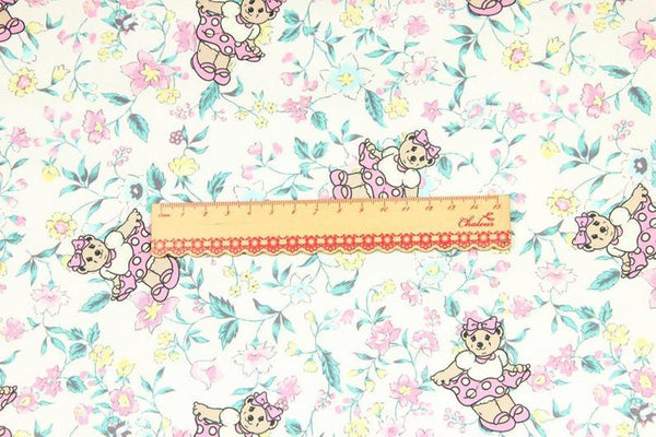Teddy Bear Floral! 1 Meter Printed Cotton Fabric, Fabric by Yard, Yardage Fabrics, Children  Kids - fabrics-top