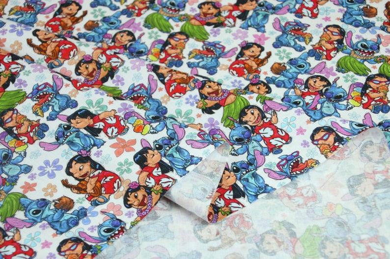 Lilo and Stitch Dancing blue! 1 yard Medium Thickness Cotton Fabric, Fabric by Yard, Yardage Cotton Fabrics Style Prints Lilo & Stitch - fabrics-top