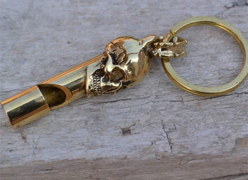 A Very Exquisite Brass Skull Whistle Accessory, Skull Pendant, Great for Leather Handworks or other Crafts, Brass Skulls SOS Whistle - fabrics-top