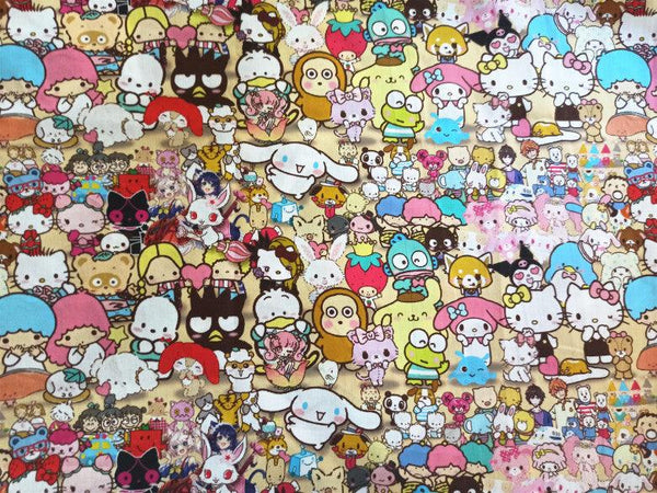 Hello Kitty and Friends with shadow! 1 Meter Printed Cotton Fabric, Fabric by Yard, Yardage Cotton Bag Fabrics, Children Fabrics, Kids, Japanese